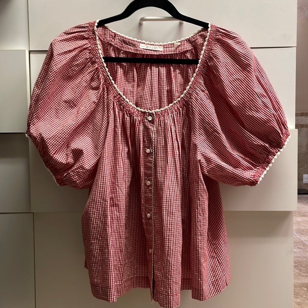 Doen red gingham blouse